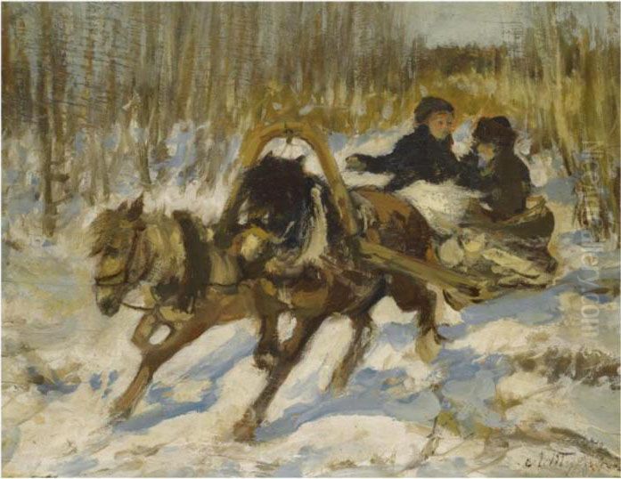 Sleigh Ride Oil Painting by Leonard Viktorovich Turzhanky