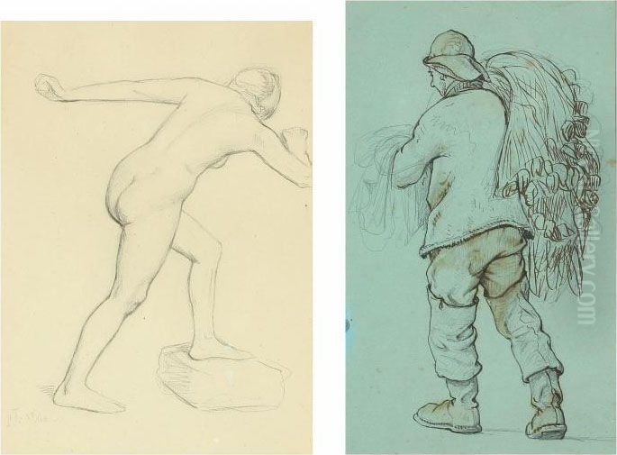 Figural Study And Fisherman Oil Painting by Laurits Regner Tuxen