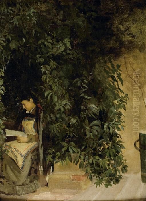 Przed Domem - Portret Zony Bronislawy Oil Painting by Babczynski Tytus