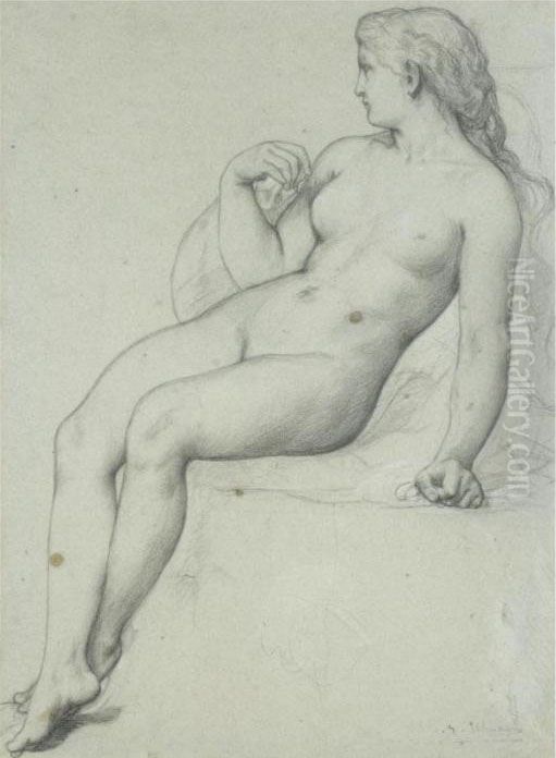 Recto And Verso: A Seated Nude Woman, Her Head Turned In Profile Tothe Left Oil Painting by Benjamin Ulmann
