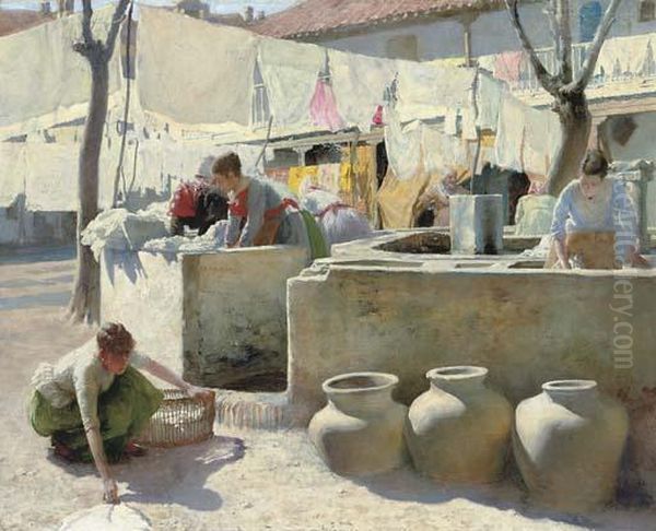 Washerwomen Oil Painting by Charles Frederick Ulrich