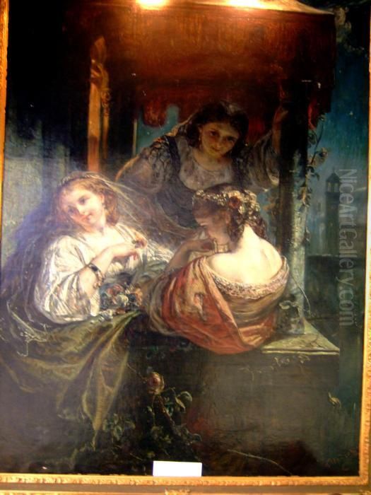 Kvinnor Pa Terass. Oil Painting by Frederick Charles Underhill