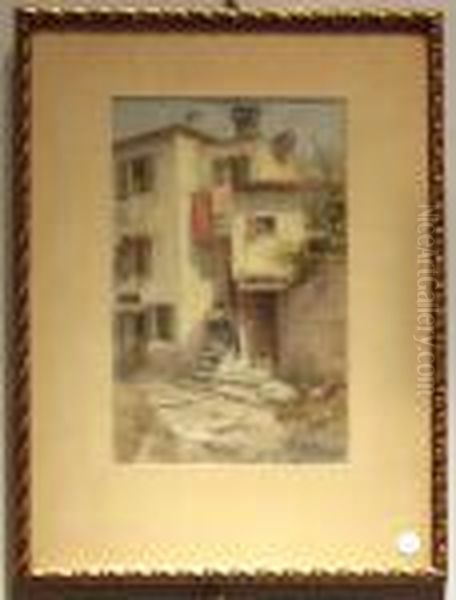 Wien Hausecke Im Suden Mit Frauen Auf Der Stiege Oil Painting by William Unger