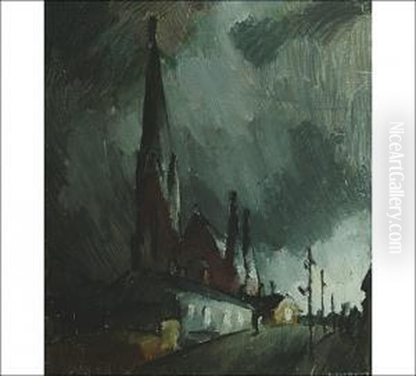 Turku (st Michaels Church At Night) Oil Painting by Ragnar Ungern