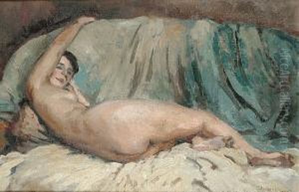 A Reclining Nude Oil Painting by Alexandre Urbain