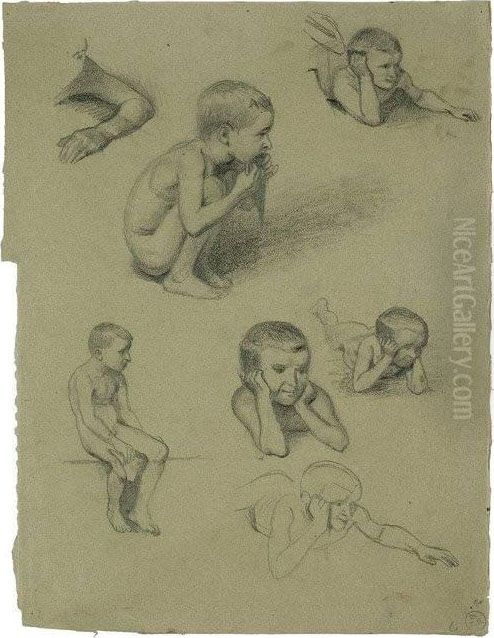 Studienblatt Mit Flote Spielendem F Oil Painting by Eugen Urban