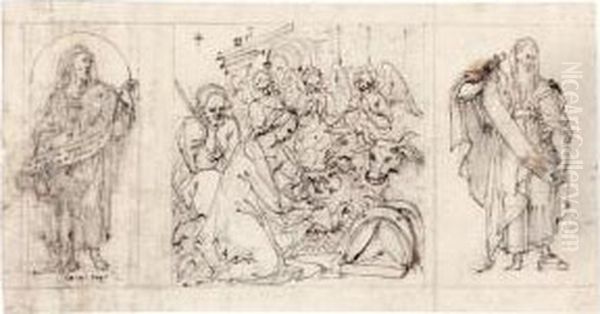 The Nativity, Flanked By Two Prophets Oil Painting by Carlo Urbino