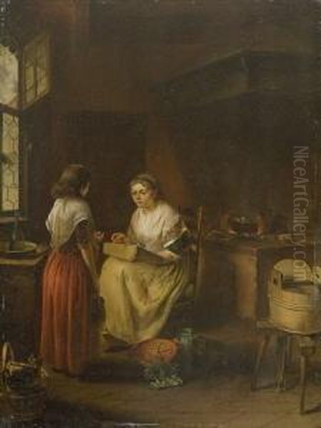 Mutter Und Tochter In Der Kuche. Oil Painting by Georg Karl Urlaub