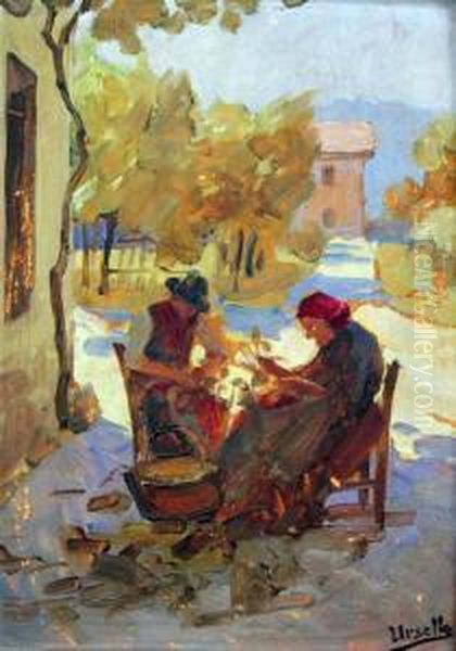 Figures Working In The Shade Oil Painting by Enrico Ursella