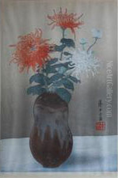 Flowers In A Terracotta Pot Oil Painting by Yoshijiro Urushibara