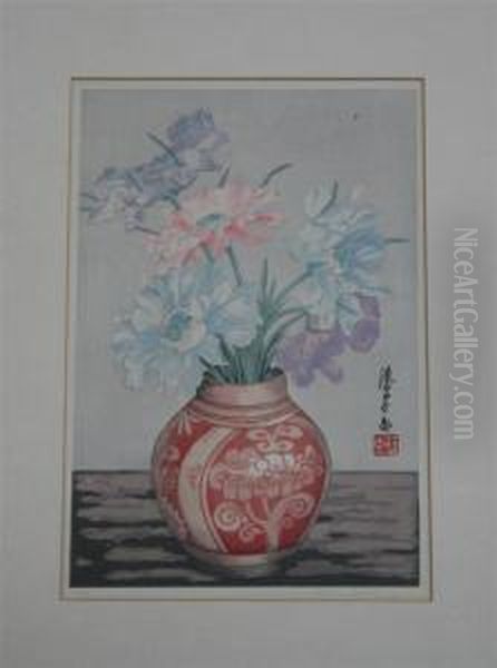 Sweet Peas & Paeonies Oil Painting by Yoshijiro Urushibara