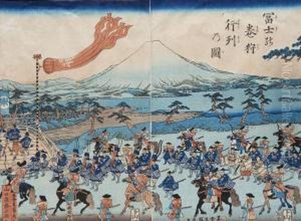 L'armee Minamoto En Campagne Aux Abords Du Mont Fuji. Oil Painting by Utagawa Sadahide