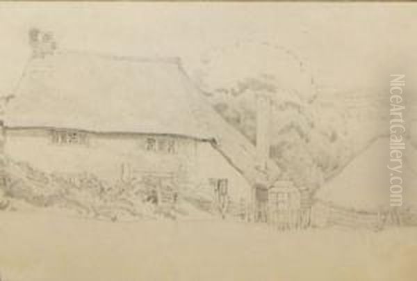 Thatched Cottage With Landscape Beyond Oil Painting by Thomas Uwins