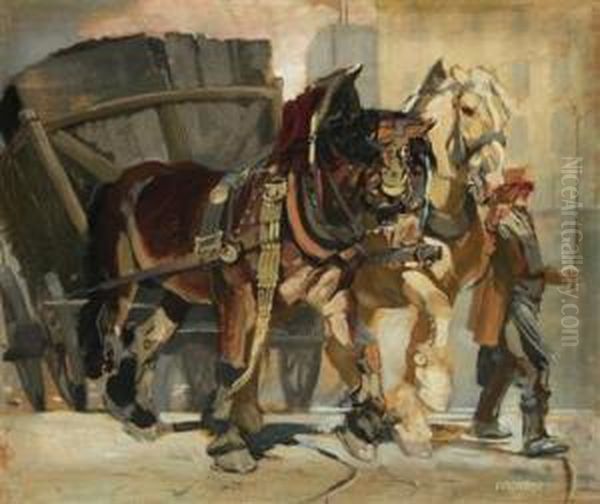 A Prague Coalman Oil Painting by Ludvik Vacatko