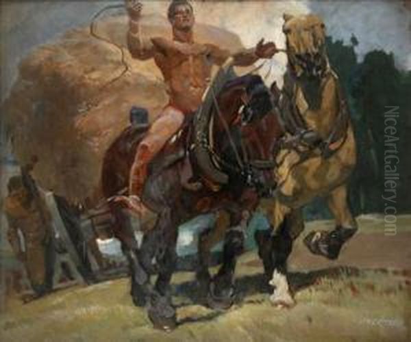 Bringing In The Hay Oil Painting by Ludvik Vacatko