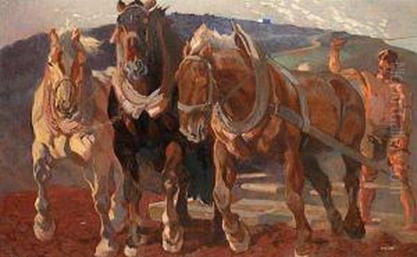 Horses Oil Painting by Ludvik Vacatko