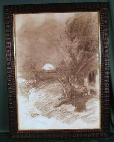 Paesaggio Con Cane Oil Painting by Alfredo Vaccari