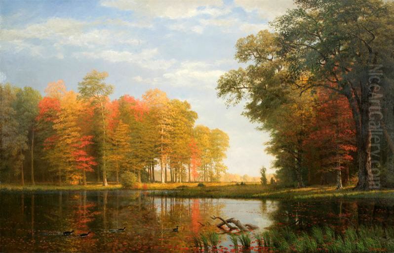 Autumn Woods Oil Painting by Albert Bierstadt