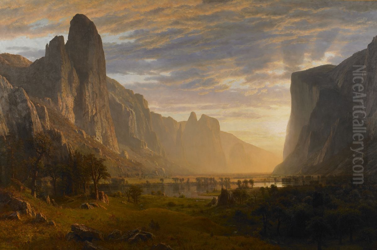 Looking Down Yosemite Valley, California Oil Painting by Albert Bierstadt