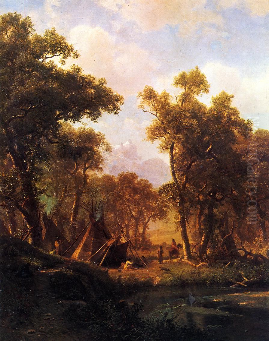 Indian Encampment, Shoshone Village Oil Painting by Albert Bierstadt