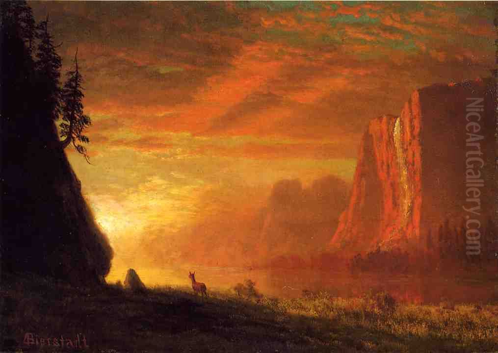 Deer At Sunset Oil Painting by Albert Bierstadt