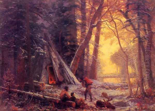 Moose Hunters' Camp Oil Painting by Albert Bierstadt