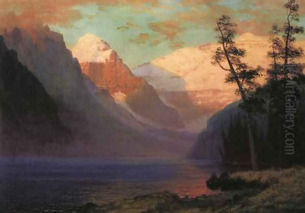 Evening Glow Lake Louise Oil Painting by Albert Bierstadt