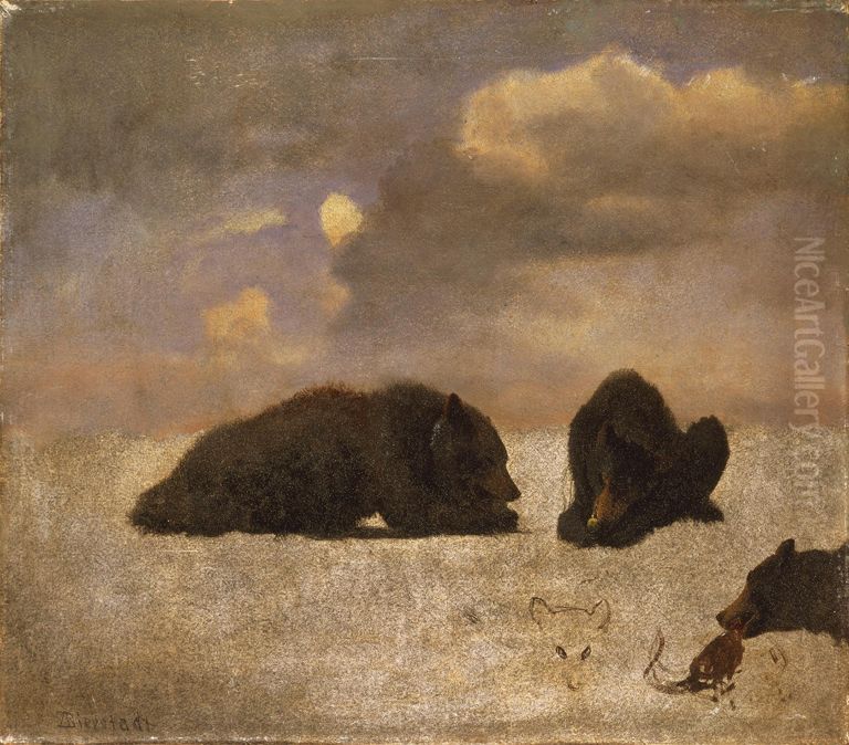 Grizzly Bears Oil Painting by Albert Bierstadt