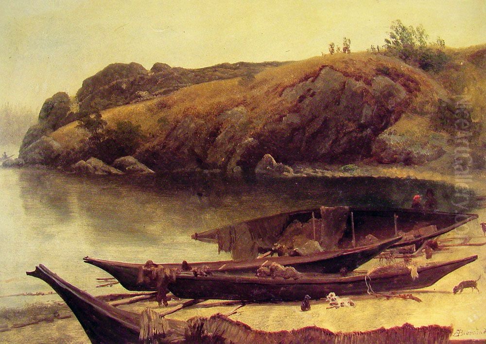 Canoes Oil Painting by Albert Bierstadt
