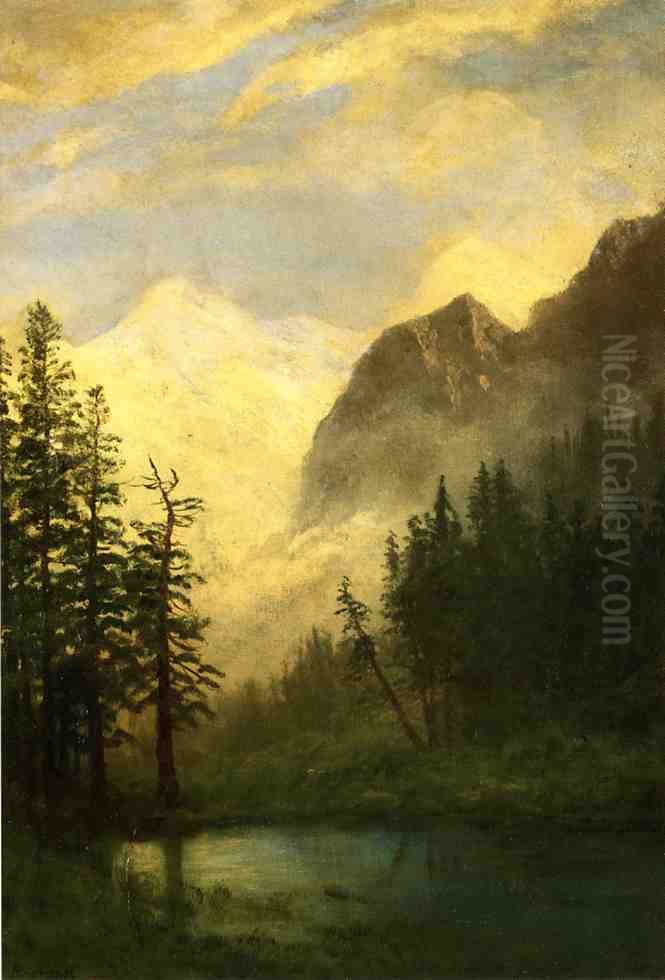 Moonlit Landscape Oil Painting by Albert Bierstadt