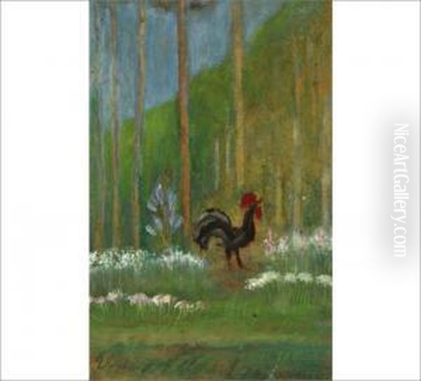 Rooster Oil Painting by Ville Vallgren
