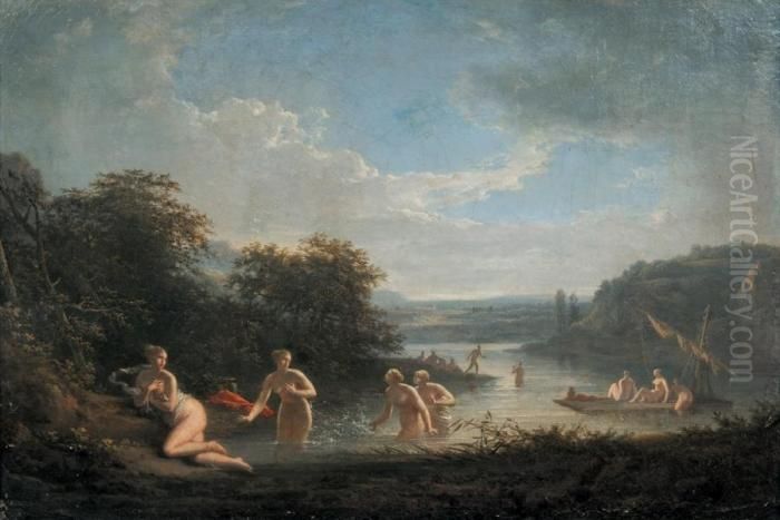 Baigneuses Dans Une Riviere Oil Painting by Jacques Antoine Vallin