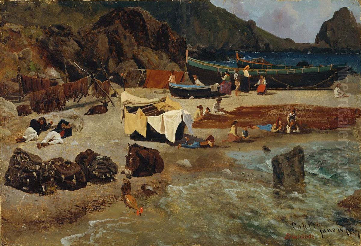 Fishing Boats At Capri Oil Painting by Albert Bierstadt