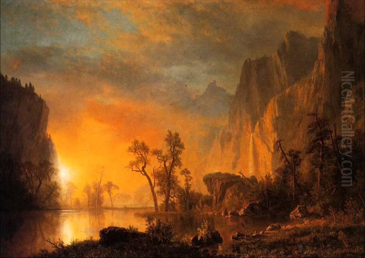 Sunset In The Rockies Oil Painting by Albert Bierstadt