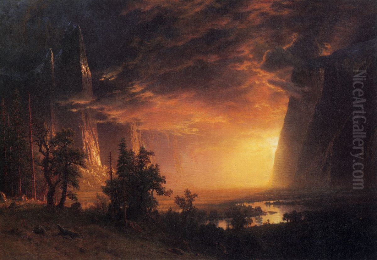 Sunset In The Yosemite Valley Oil Painting by Albert Bierstadt
