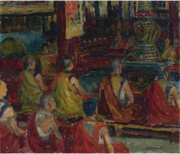 Buddhist Monks Oil Painting by Valter Lokkenberg