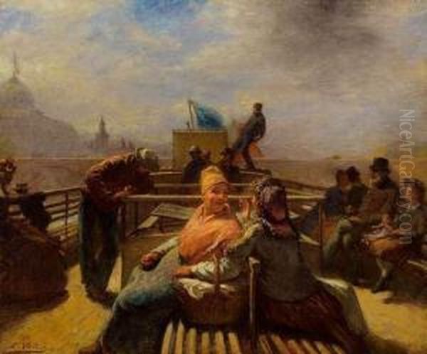 Bateaux Remontant La Tamise Oil Painting by Edmond Eugene Valton