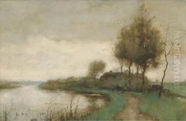 Along A River Oil Painting by Anton Van Anrooy