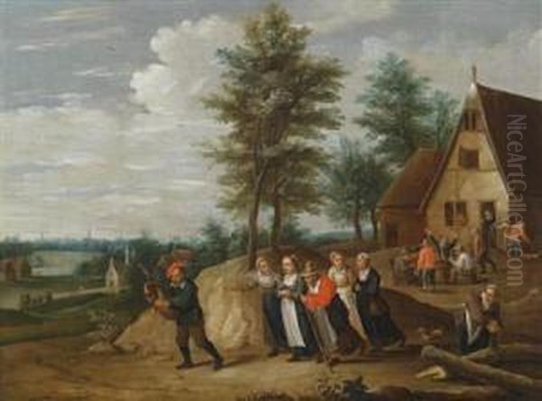 A Landscape With A Musician Followed Byseveral Women Oil Painting by Thomas Van Apshoven