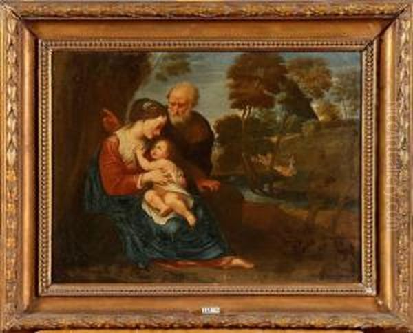 La Halte De La Sainte Famille Oil Painting by Pieter Van Avont
