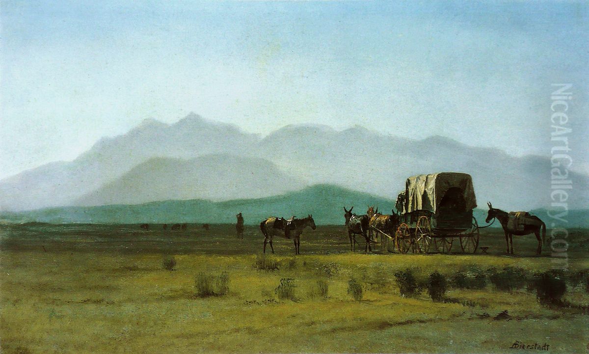 Surveyor's Wagon in the Rockies Oil Painting by Albert Bierstadt