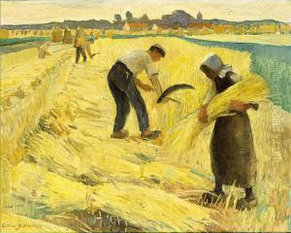 The Harvest Oil Painting by Gerrit Willem Van Blaaderen
