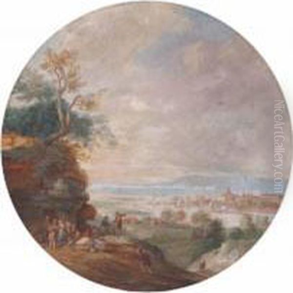 Voyageurs Dans Un Paysage Oil Painting by Henri-Desire Van Blarenberghe