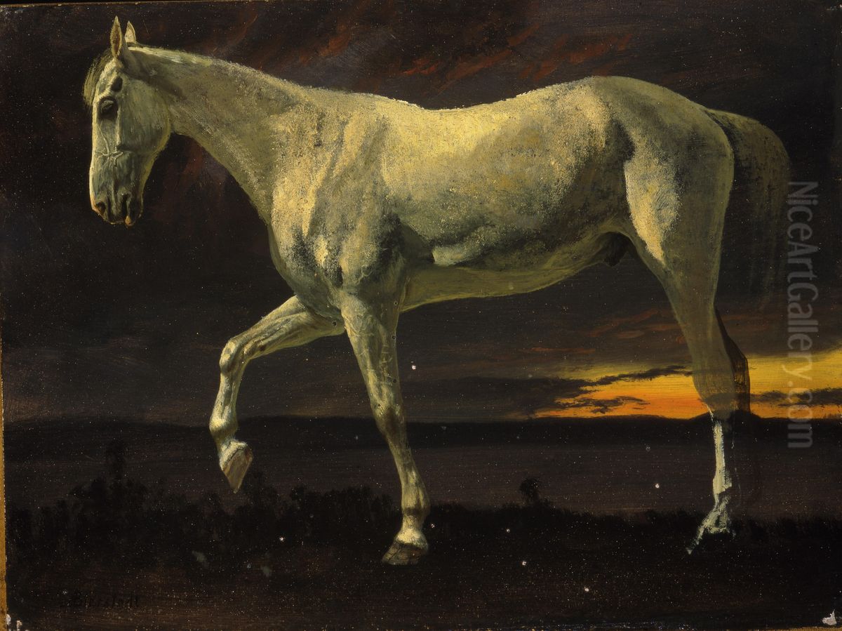 White Horse and Sunset Oil Painting by Albert Bierstadt