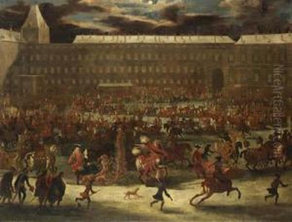 A Sledge Carousel In The Courtyard Of The Hofburg, Vienna In Thereign Of Leopold I Oil Painting by Joseph van Bredael