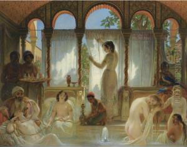 The Harem Bath Oil Painting by Philippe Jacques Van Bree