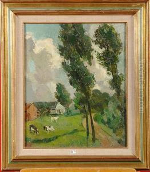 Paysage Aux Vaches Oil Painting by Jean Van Cleemput