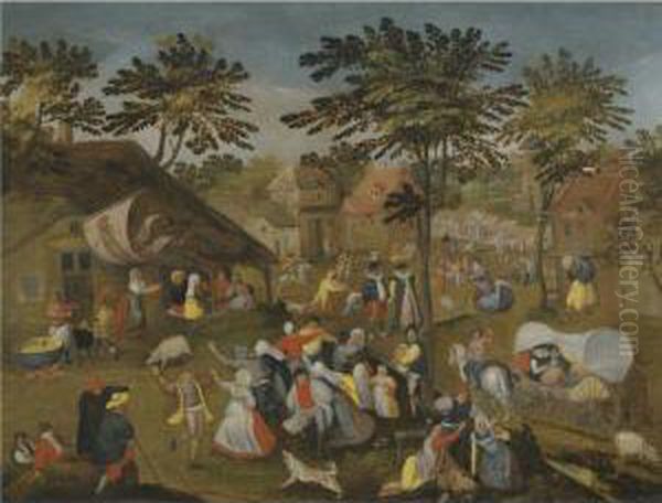 A Village Kermesse On St. George's Day Oil Painting by Marten Van Cleve