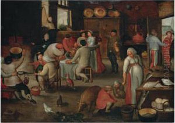 The Interior Of An Inn With Mary And Joseph Refused Entry At Thedoor Oil Painting by Marten Van Cleve
