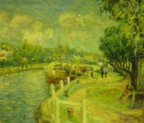 La Seine A Montereau Oil Painting by Jacques Van Coppenolle